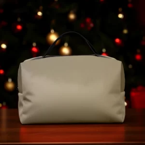 Beauty case grande in velluto beige con zip | 28x17x15 cm