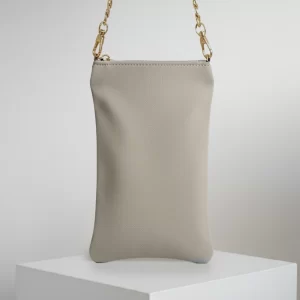 Portatelefono in velluto beige con tracolla | 20x12 cm